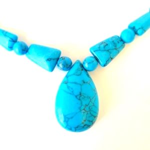 NEW!Genuine Howlite Dyed Turquoise Blue Beaded 18-20 inch Necklace Lobster Clasp